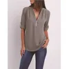 Femmes Chemises Été Automne Casual Col V-Col En Mousseline De Soie Blouse Top Camisa Feminina À Manches Longues Noir Blanc Dames Blouses Chemise 210719