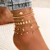 Bohemia wielowarstwowe koraliki Zestaw kostki cekiny modowe gwiazdy kostki bransoletki dla kobiet letnie biżuteria na plażę łańcuch nóg Anklets7088017