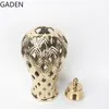 Vases Vintage Ceramic Golden Hollow Ginger Jar Home Storage Crafts Living Room Dried Flowers Flower Arrangement Accessories