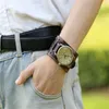 black brown Punk Antique Bronze Round Black Brown Wide Leather Belt Strap Bracelet Roman Wrist Watches Bangles