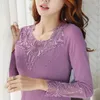 Сетчатая блузка Весна с длинным рукавом Женщины Топы и блузки Мода Сексуальная погадка кружевной рубашки плюс размер женских рубашек
