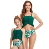 Matching Family Mother Girl Bikini Ruffle Women Swimsuit Children Baby Kid Beach Swimwear Biquini Infantil 210417