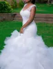 Abiti da sposa a sirena vintage taglie forti con perline trasparenti scollo a V profondo corsetto senza schienale increspature tulle 2022 abiti da sposa da sposa in giardino primaverile