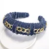 European and USA Fashion Girls Hair Hoops Denim Fabric Metal Chain Twisted Punk Headbands for Women