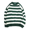 Autunno maglione a righe lavorato a maglia donna pullover casual verde oversize maglione teenager Gril streetwear autunno 211007