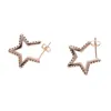 Enkel 925 Sterling Silver Star Geometric Hoop Earring for Women Paled Black CZ Fashion Jewelry Wedding Party Gift In Rose Gold 318G