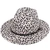 Europese en Amerikaanse modewol vilt jazz fedora hoed dames luipaard lederen band decoratieve panama top brim rig hoeden