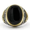Мужские 925 стерлинговые овальные черные натуральные агатное кольцо, знак мира, мужские тайские серебряные турецкие украшения