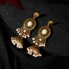 Clássico Ethnic Bohemia Jhumka Dangle Brincos Mulheres Vintage Vintage Esculpido Turco Cor de Ouro Tassel Indiano Turquia Jóias Senhoras Bijoux