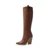 Winter Knee High Boots Women Fashion Strange Style Heel Long Zipper Pointed Toe Shoes Lady Autumn Big Size 210517