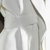 Galcaurエレガントなブレザーのための女性のノッチ襟長袖のハイウエストパッチワークレースアップホワイトコート女性秋の服211006