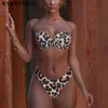 RXRXCOCO Bikini Stroje kąpielowe Kobiety Kąpiel Swimsuit Push Up Kąpielowy Kostium Kobiet Thong Beach Nosić Biquini Animal Print Leopard 210712