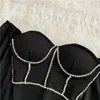 Ezgaga Seksi Bluz Kadınlar Rhinestone Ince Bahar Moda Uzun Kollu Kapalı Omuz Clubwear Mahsul Zarif Gömlek Casual 210430 Tops