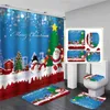 ブルークリスマスエルクプリントシャワーカーテンオールスリップトイレマットラグカーペットバス製品バスルームホームインテリアフック211119