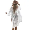 Strand Lace Kimono Bikini Cover Up Cardigan Top Long Sleeve Set Swimming Suit Women's Badwear