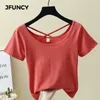 JFUNCY Fashion Womens 95% Cotton Tank Pure Color Tees Women Short Sleeve T-shirt Summer Female Slim Tops Casual Shirts X0507