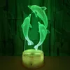 Lâmpadas de mesa 3D Dolphin LED Illusion Night Lamp Desk Luzes 16 cores mudando com cabeceira óptica remota para crianças Room9591545