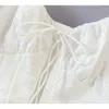 Sommar vintage kvinnor broderi mini kortärmad sexig upp vit spets tunika party klänning 210415