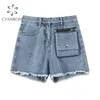 Dames Shorts Denim Broek Hoge Taille Blue Pocket Streetwear Tassel Design Rits Y2K Sexy Jeans Buttom 210515