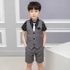 2021 Ragazzi Abiti formali Estate Manica corta Blazer + Pantaloncini 2 pezzi Bambini Bambini Set di abbigliamento da sposa Costumi di performance di ballo X0902