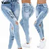 Jeans kvinna hög midja rakt skinny stretchy byxa streetwear kvinnor brev skriv ut hål tvättade denim penna pants byxor 211129