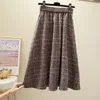 Winter warme dikke vintage wol plaid rok vrouwen plus size hoge taille lange koreaanse elegante goede kwaliteit office lady s 210421