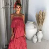 Jocoo Jolee Sexy Summer Long Dress Women Boho Sleeveless Off Shoulder Ruffle Midi Dress Beach Party Dresses Two Pieces Sets 210518