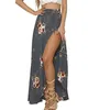 Rokken Simplee Ruche Floral Print Rok Dames Sash Tie Up Strand Zomer Asymmetrische Hoge Taille Streetwear Long Femme