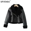 Women Fashion Thick Warm Winter Fur Faux Leather Cropped Jacket Coat Vintage Long Sleeve Female Outerwear Chic Tops 210416