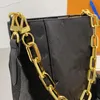 Trendy Bucket Bag Dark Embossing Shoulder Handbag Gold Chain Crossbody Back Bags Cow Leather Trim Adjustable Strap