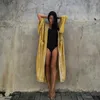 Sexy Bikini Cover-ups Women 2021 Printed Fringed Tied Long Kimono Boho Coverup Swimwear Tunic Beach Swimsuit Cover Ups Women X0726