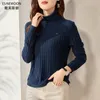 Women's Sweaters Esdon 2022 Loose-fitting Coarse Yarn Solid Blue Sweater England Style Turtleneck Warm Pullovers For Women Clothing Thick