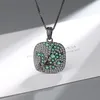 Fashion Black Gold Tree Necklace Jewelry 925 Sterling Silver Women Pendant Green Pink Zircon Square Girl Necklaces XDZ546