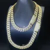 Collana da uomo Hip Hop ghiacciata S925 con catena a maglie cubane Moissanite 3-4 file 18-20mm larghezza 8''-24''243P