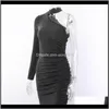 Casual Dames Kleding Apparel Drop Levering 2021 Avond Party Dames Zwart Glanzende Een Schouder Sexy Bodycon Dress Club Metallic Glitter Mini