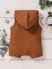 Baby Button Front Waffle Knit Hooded Romper SHE