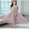 Casual Dresses 2021 Plus Size S-XL Autumn Ankomst Högkvalitativ bågen Blomma Tryckt långärmad kvinnor Chiffon Dress