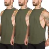 3 pack mens tank toppar gym kläder fitness väst solid ärmlös tröja bomull mode man canotte bodybuilding träning singlets 210421