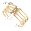 Kaymen Unique Design 8 Imitation Pearls Symmetry Cuff Bangle Fashion Bracelet for Women Golden Pearls Bracelet Party Jewelry Q0717