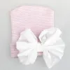 Spädbarnsbarn chiffong båge hatt baby tjejer stor bowknot kepsar barn stripe knit bomull bonnet barn hår tillbehör foto rekvisita