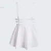 Skirts Preppy Style Suspender Women Girl Ruffles Skater Pleated Short Braces Skirt Back Zipper Hollow Out 2022 Summer