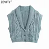 Frauen Mode Ball Applikationen Häkeln Twist Stricken Pullover Weibliche Ärmellose Casual Weste Chic Cardigans Tops S677 210420