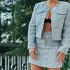 Örme Tweed Ekose Vintage Elbise Seti Takım Elbise Zarif Ofis Bayanlar Elbise Kıyafetler İki Parçalı Eşleştirme Kış 210415