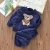 Autumn Winter Children's Clothing Cartoons Bear Baby Boy Girl Soft Jacket Top Long Pant Sets Thick Warm Flannel Fleece Kids Suit 211021