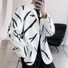 IEFB men's clothing spring trend white blazers tie design digital printing flame pattern loose casual suit coat 9Y4705 210524