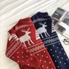 Kobiety Oversized Pullover Swetry Jesień Zima Cute Fawn Argyle Sweter Kobieta Długie Rękaw Red Boże Narodzenie Dzianiny Topy 210525