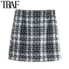 Kvinnor Chic Fashion Office Wear Tweed Mini Skirt Vintage High Waist Back Zipper Kvinna Kjolar Mujer 210507