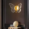 Papillon de luxe moderne conçu chevets mur LED lampes cadre en cuivre et abat-jour en acrylique chambre lumière dimmable salon 8006