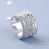 JZ396 Luksusowy 925 Srebrny pierścień Kobiety Podwójne Warstwy Pływak Linie Diamenty Proste Pierścienie Regulowane Hurtownie Factory Direct