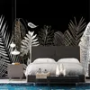 Fonds d'écran Milofi Papier peint 3D personnalisé Noir et blanc Esquisse Style Golden Tropical Rainforest Coconut Arbre Nordic TV Fond de fond
